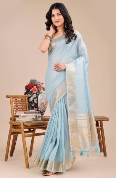 Sky Blue Organza Woven Saree