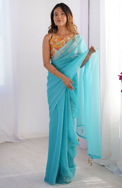Sky Blue Party Wear Saree