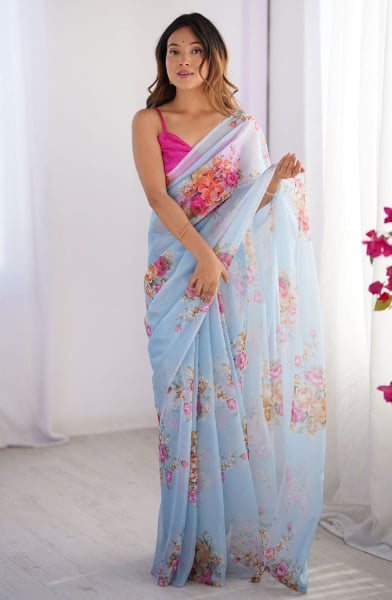 Sky Blue Party Wear Saree