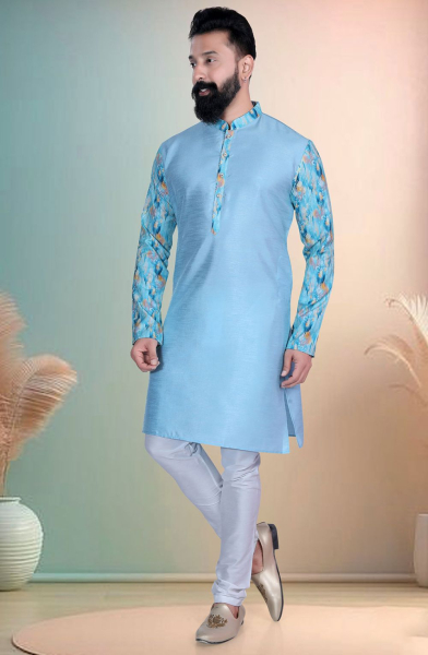 Sky Blue Silk Ceremonial Kurta Set