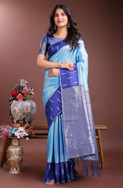 Sky Blue Silk Woven Saree