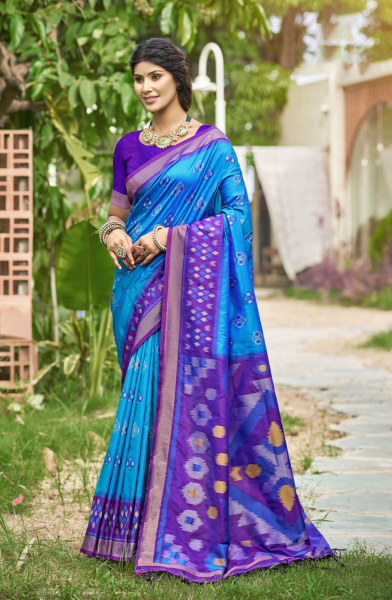 Sky Blue Soft Silk Woven Saree for Festival