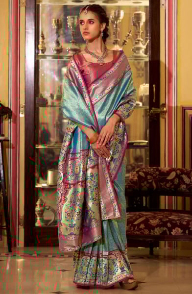 Sky Blue Soft Tissue Silk Zari Woven Saree