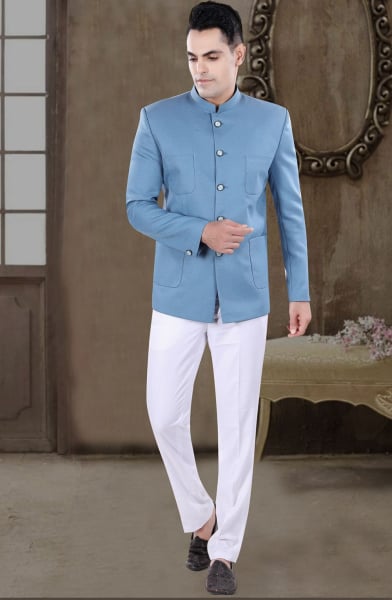 Sky Blue Wedding Wear Jodhpuri Suit