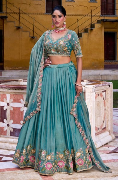 Sky Blue Zari Shimmer Party Wear Lehenga Choli Set