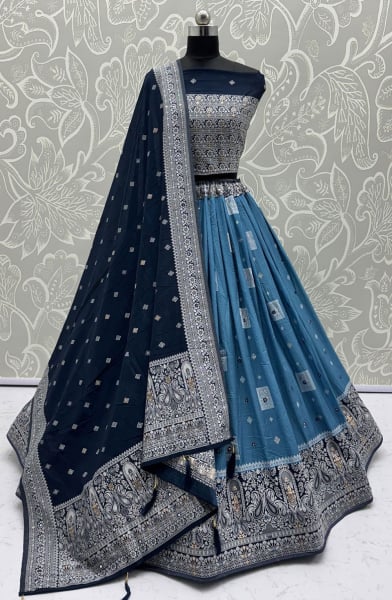 Slate Blue Embellished Georgette Lehenga Choli