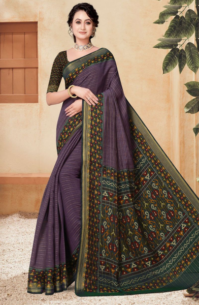 Slate Grey Printed Mal Cotton Saree