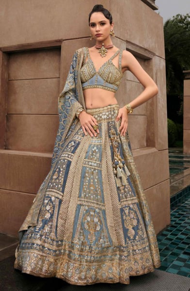 Slate Grey Silk Readymade Designer Lehenga Choli