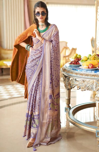 Slate Grey Viscose Georgette Saree with Foil Print