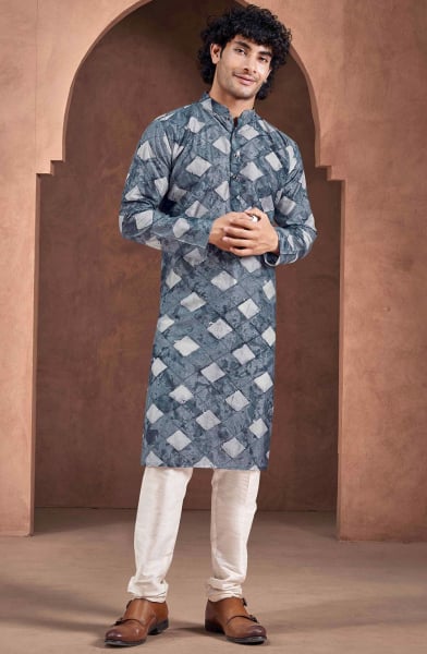 Slate Grey Viscose Men Kurta Set
