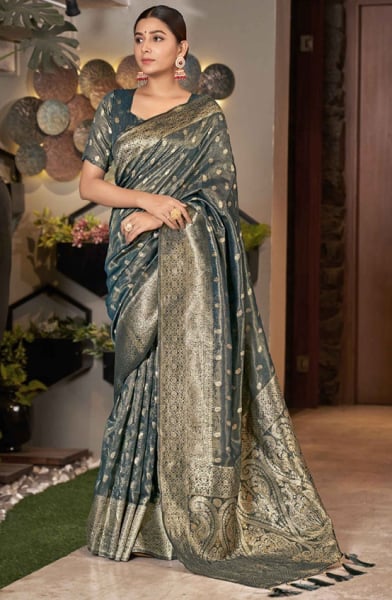 Slate Grey Woven Silk Saree