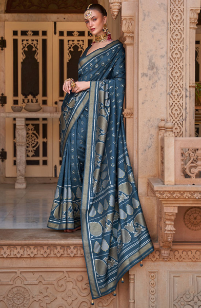 Slate Grey Woven Soft Silk Saree
