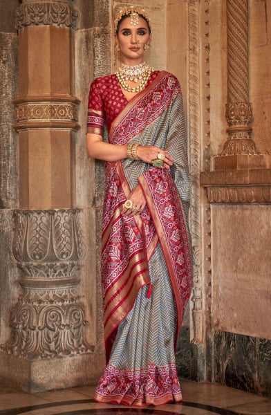 Smoke Grey Banarasi Weaving Silk Saree for Wedding