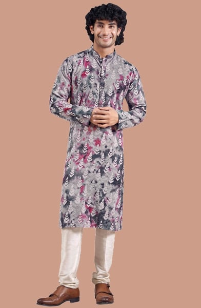 Smoke Grey Viscose Men Kurta Set