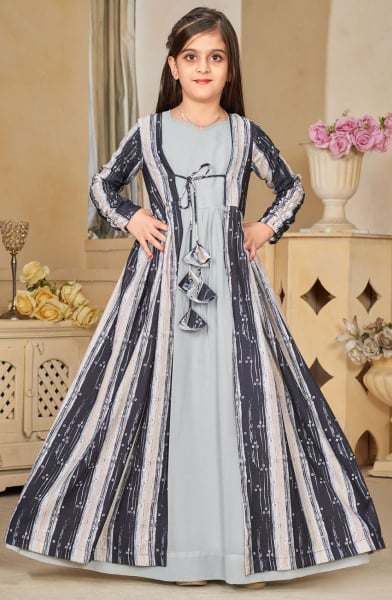 Soft Grey Kids Georgette Gown with Jacket