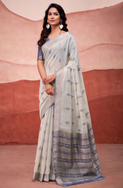 Soft Grey Woven Modal Cotton Saree