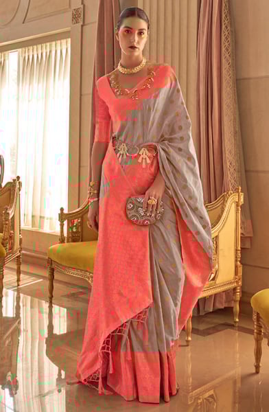Soft Grey Zari Woven Handloom Silk Saree