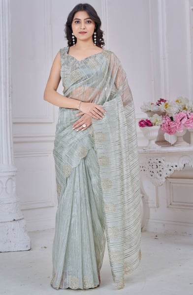 Soft Grey Zarkan Embellished Pure Jacquard Saree