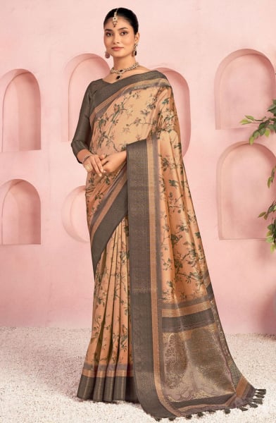 Sophisticated Orange Jacquard Silk Saree