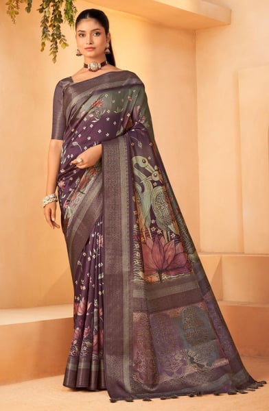 Sophisticated Wine Jacquard Silk Saree