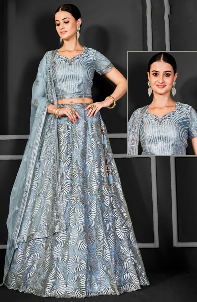Steel Net Semi Stitched Lehenga Choli and Dupatta