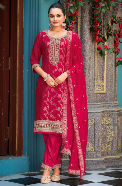 Strawberry Embroidered Viscose Jacquard Pant Kameez