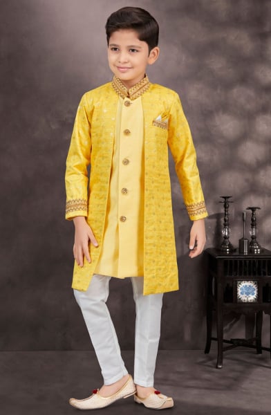 Sunny Yellow Boys Indowestern Outfit for Festival