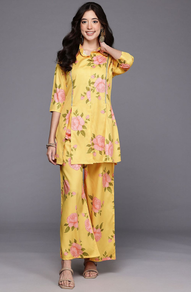 Sunny Yellow Crepe Co-Ord Set for Ceremonial