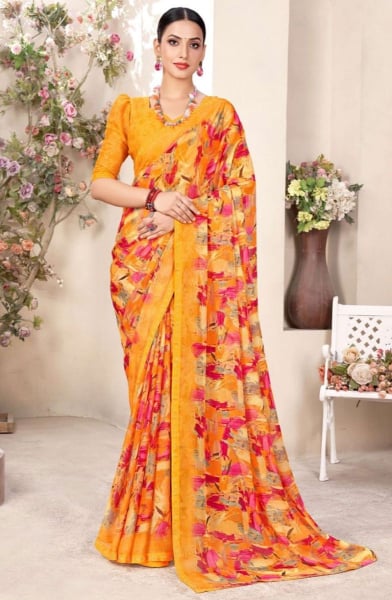 Sunny Yellow Embellished Chiffon Saree