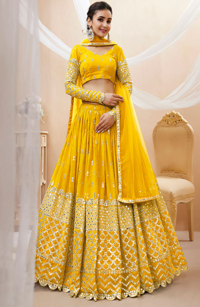 Sunny Yellow Embroidered Georgette Lehenga Choli