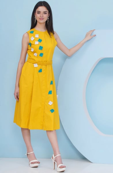 Sunny Yellow Embroidered Poplin Frock