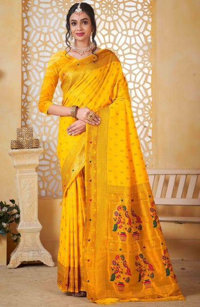 Sunny Yellow Jacquard Work Paithani Silk Saree