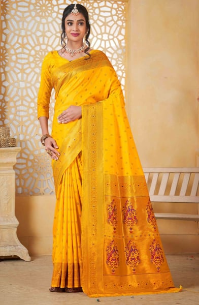 Sunny Yellow Paithani Silk Saree with Jacquard Work