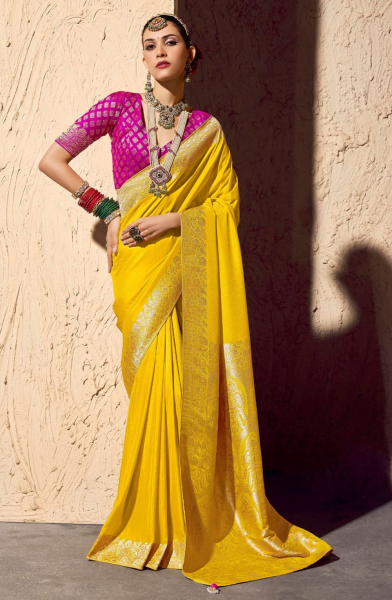 Sunny Yellow Premium Crepe Silk Zari Woven Saree