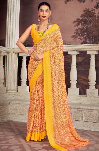 Sunny Yellow Printed Chiffon Casual Wear Saree