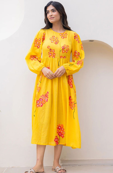 Sunny Yellow Printed Kota Checks Plus Size Kurti