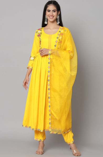 Sunny Yellow Rayon Readymade Pant Kameez