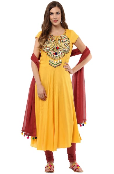 Sunny Yellow Rayon Readymade Plus Size Suit