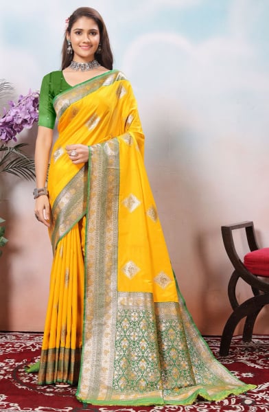 Sunny Yellow Soft Silk Saree with Jacquard Border