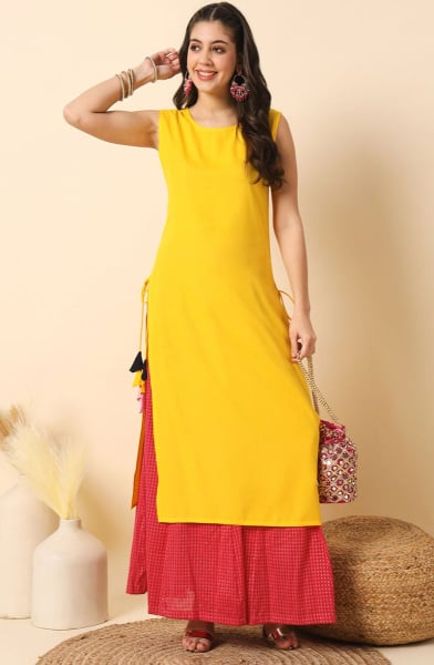 Sunny Yellow Solid Rayon Kurti