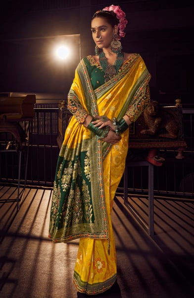 Sunny Yellow Viscose Dola Saree with Embroidered Blouse