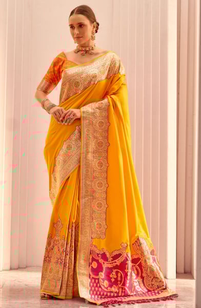 Sunny Yellow Woven Soft Silk Saree for Wedding