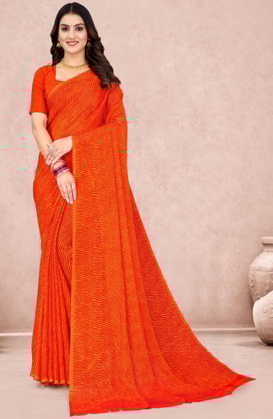 Tangy Orange Leheriya Print Chiffon Saree