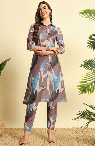Taupe Digital Print Cotton Co-Ord Set
