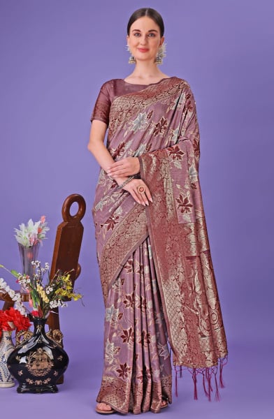 Taupe Weaving Design Cotton Saree