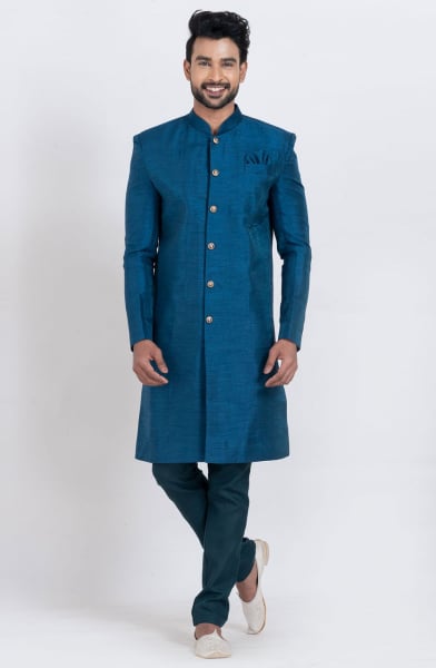 Teal Blue Heavy Designer Indo Western Outfit