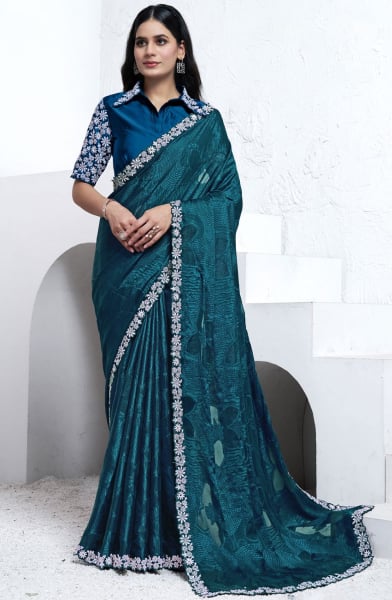 Teal Blue Heavy Designer Saree