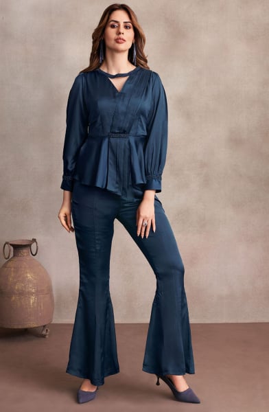 Teal Blue Satin Top with Bottom