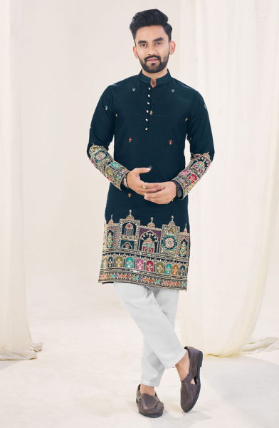 Teal Blue Sequins Embroidered Kurta for Ceremonial
