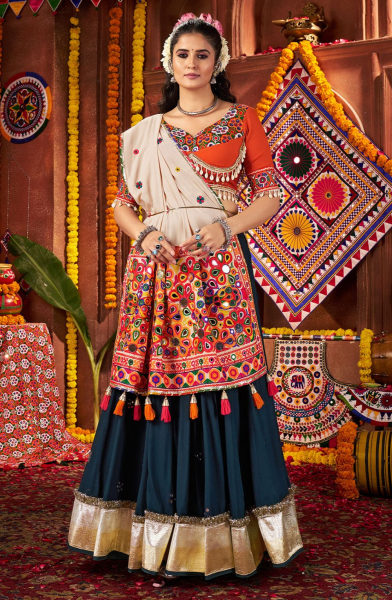 Teal Blue Viscose Cotton Chaniya Choli for Festival